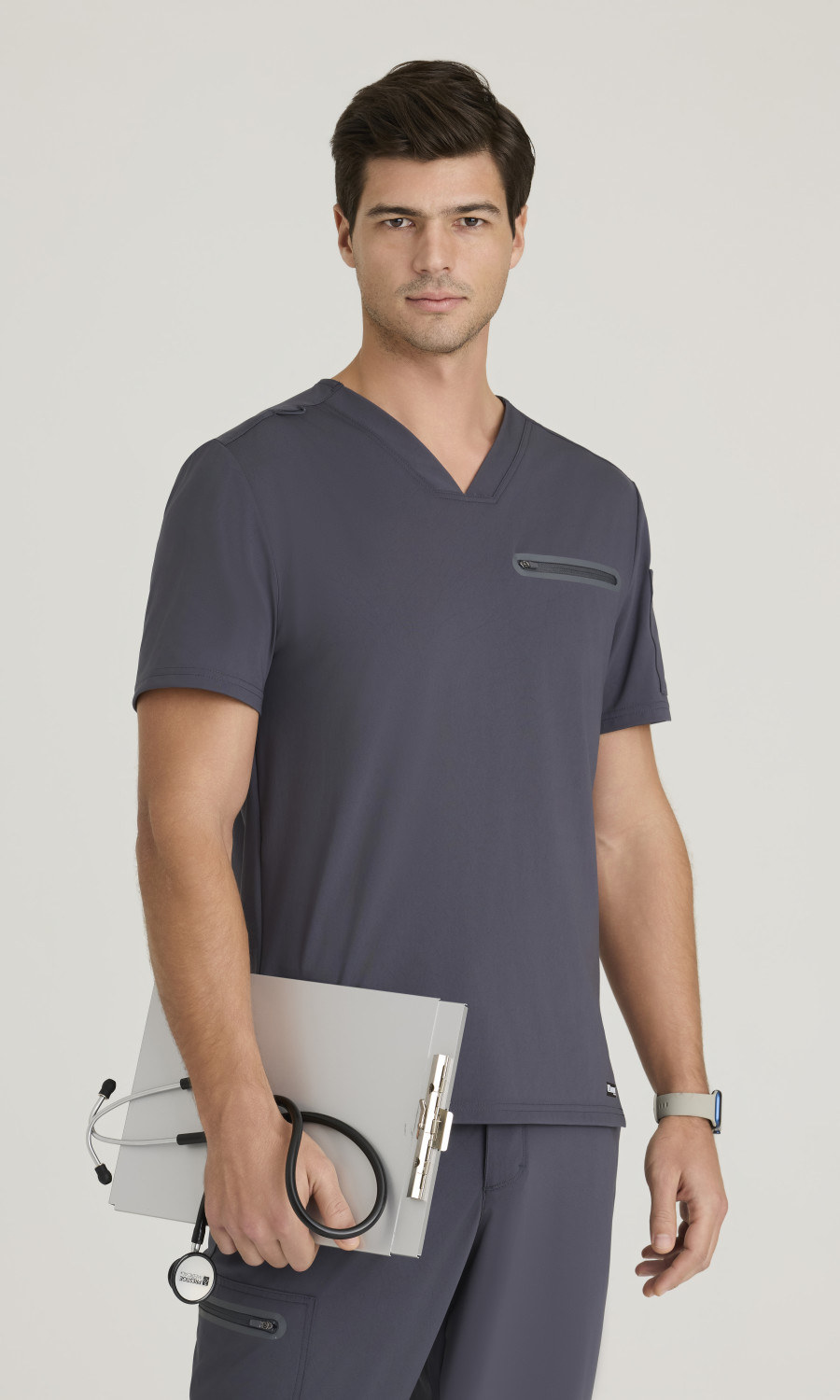 Men  TOP  GRST275  Greys Anatomy By Barco Knit Stretch Mens 2 Pocket V-neck Framed Pocket Top