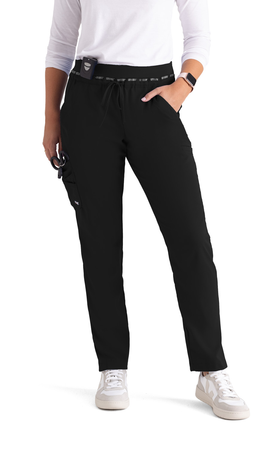 Women  BOTTOMS  GRSP526  Greys Anatomy by Barco Spandex Stretch Womens Double Cargo Tapered Scrub Pants with Elastic Waistband