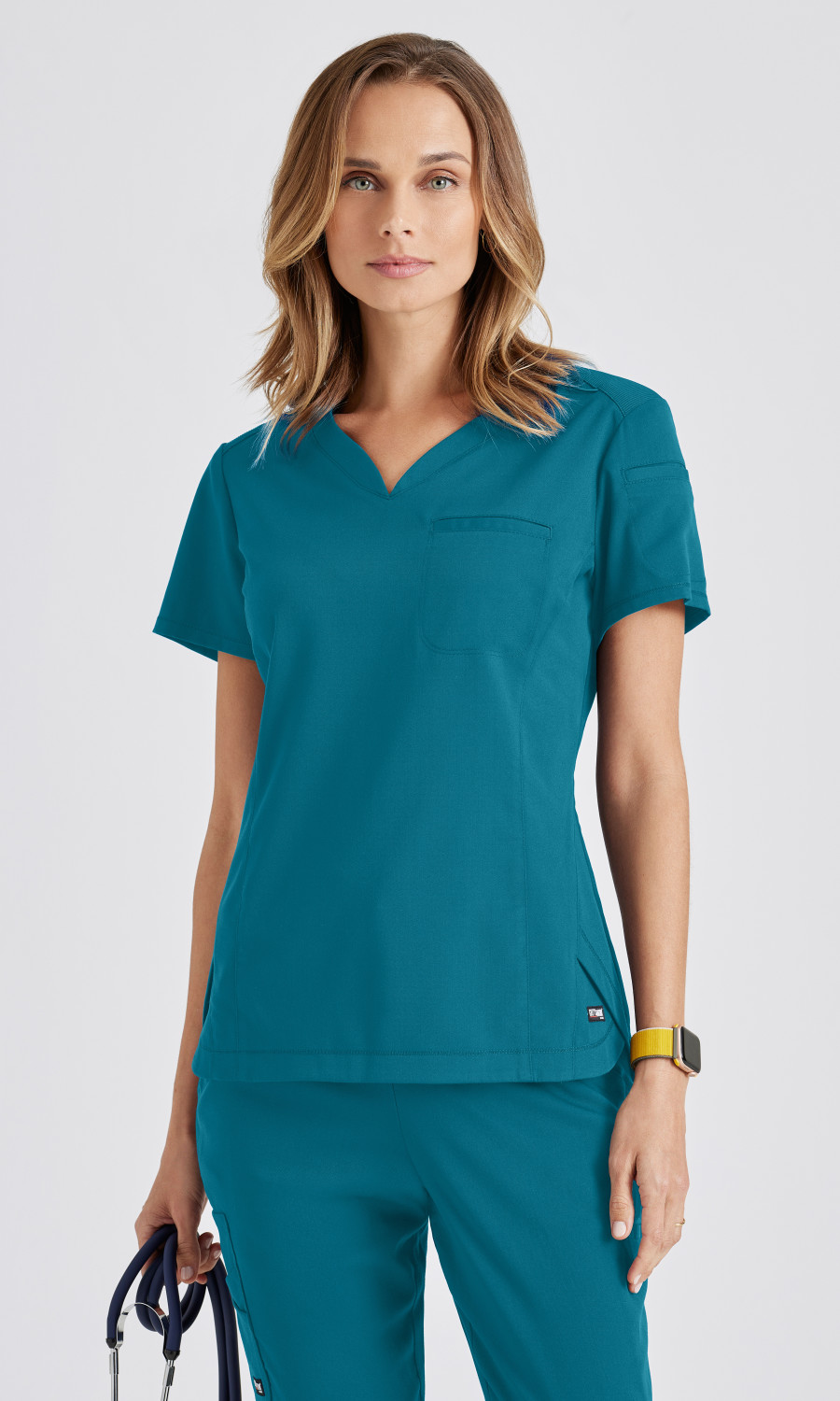 Women  TOP  GRST136X  Greys Anatomy Spandex Stretch Womens 2 Pocket V-Neck Tuck In Top