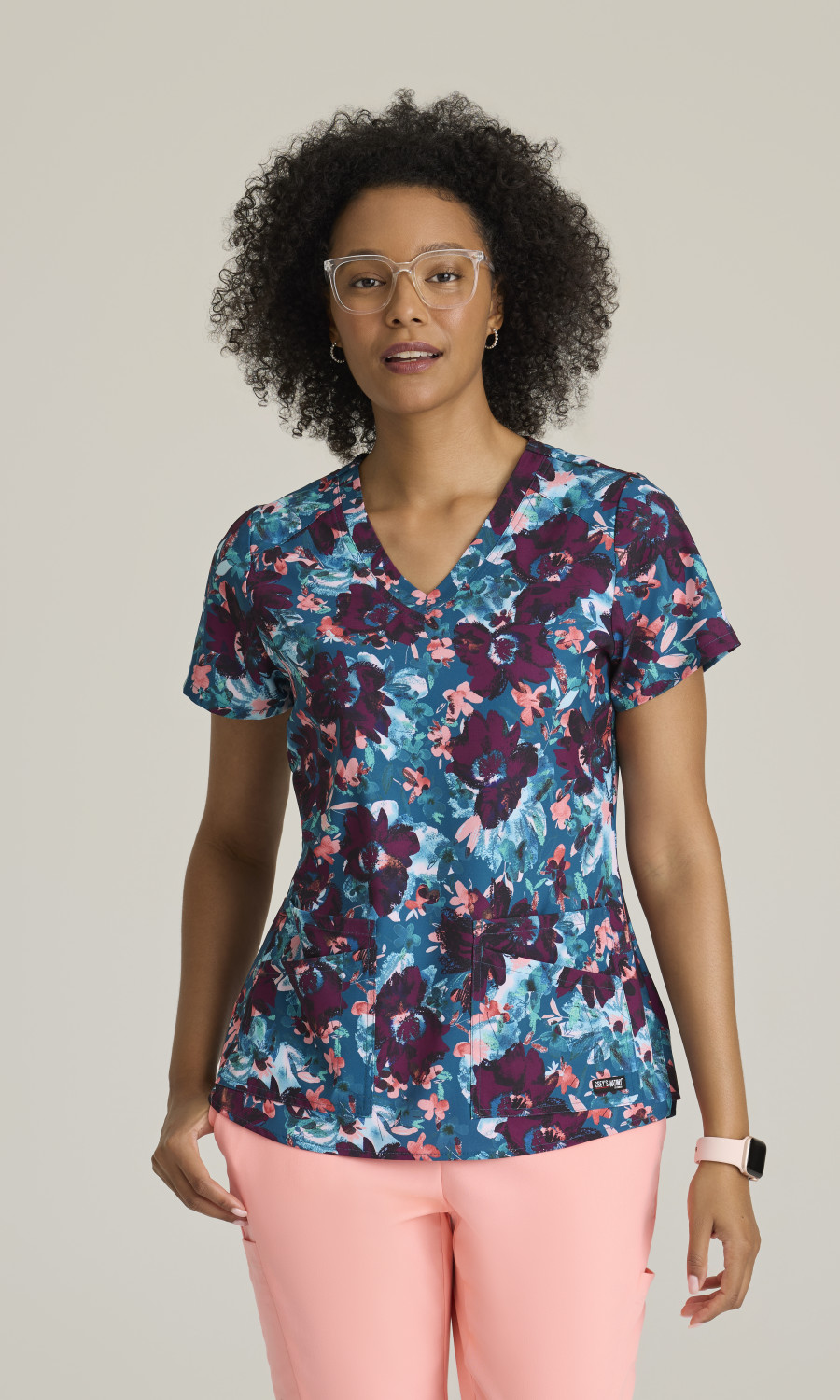 Women  TOP  GRST154X  Greys Anatomy Spandex-Stretch Womens Angled 4 Pocket V-Neck Top