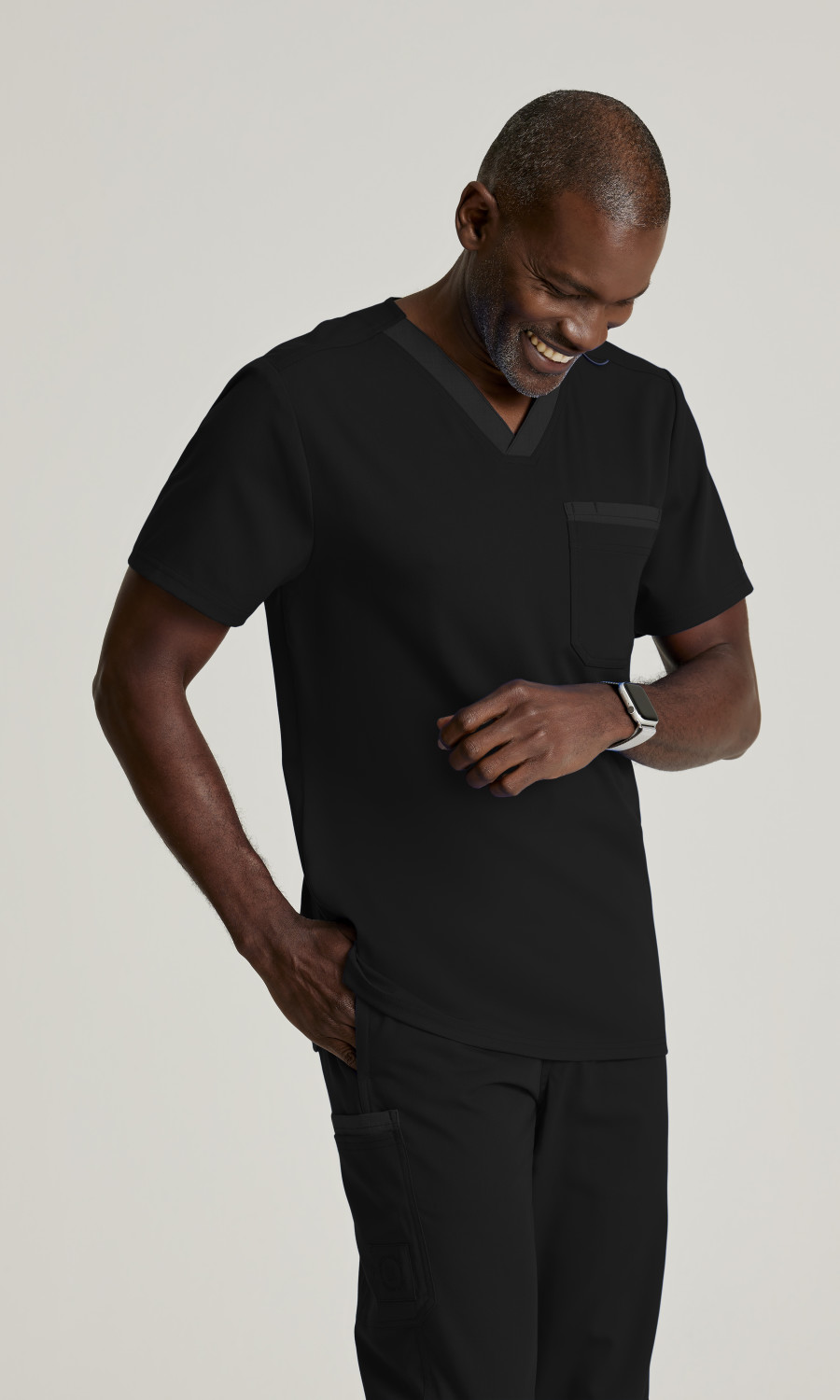 Men  TOP  GRST204  Greys Anatomy Spandex Stretch Mens 2 Pocket Two-Toned V-neck Top