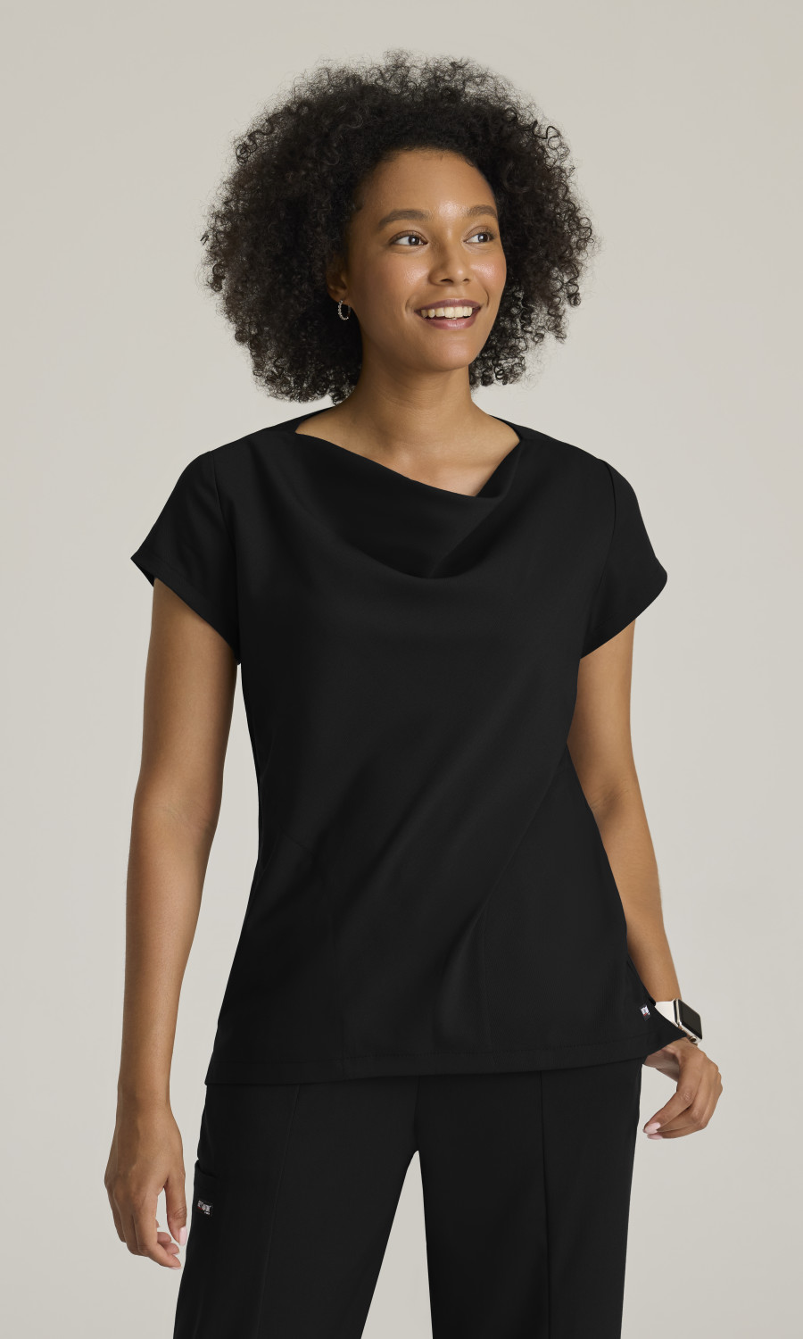 Women  TOP  GRST246X  Greys Anatomy Spandex Stretch Womens Marisol 2-Pocket Cowl Neck Top