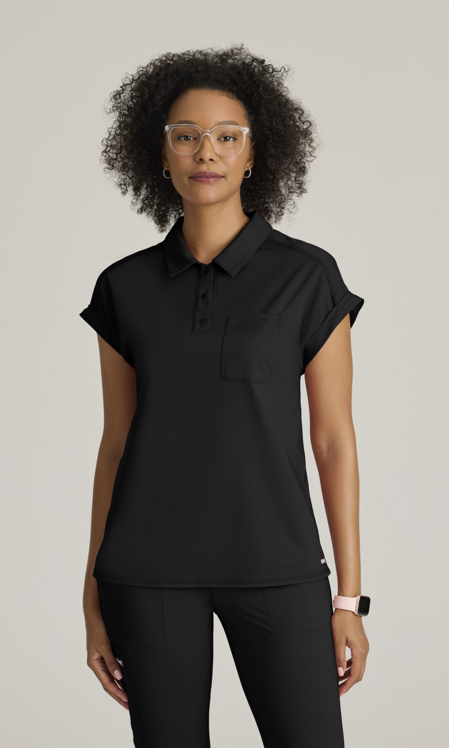 Women  Tops  GRST254  Greys Anatomy Knit Stretch Womens Renew 1-Pocket Collared Neck Top