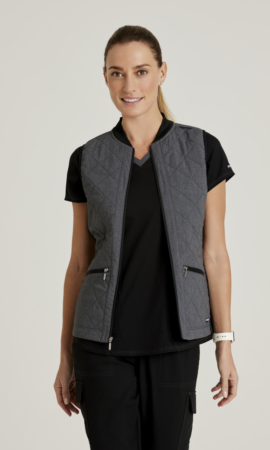 Women  VESTS  GRSV845X  Greys Anatomy Spandex Stretch Womens 2 Pocket Two-Toned Quilted Vest