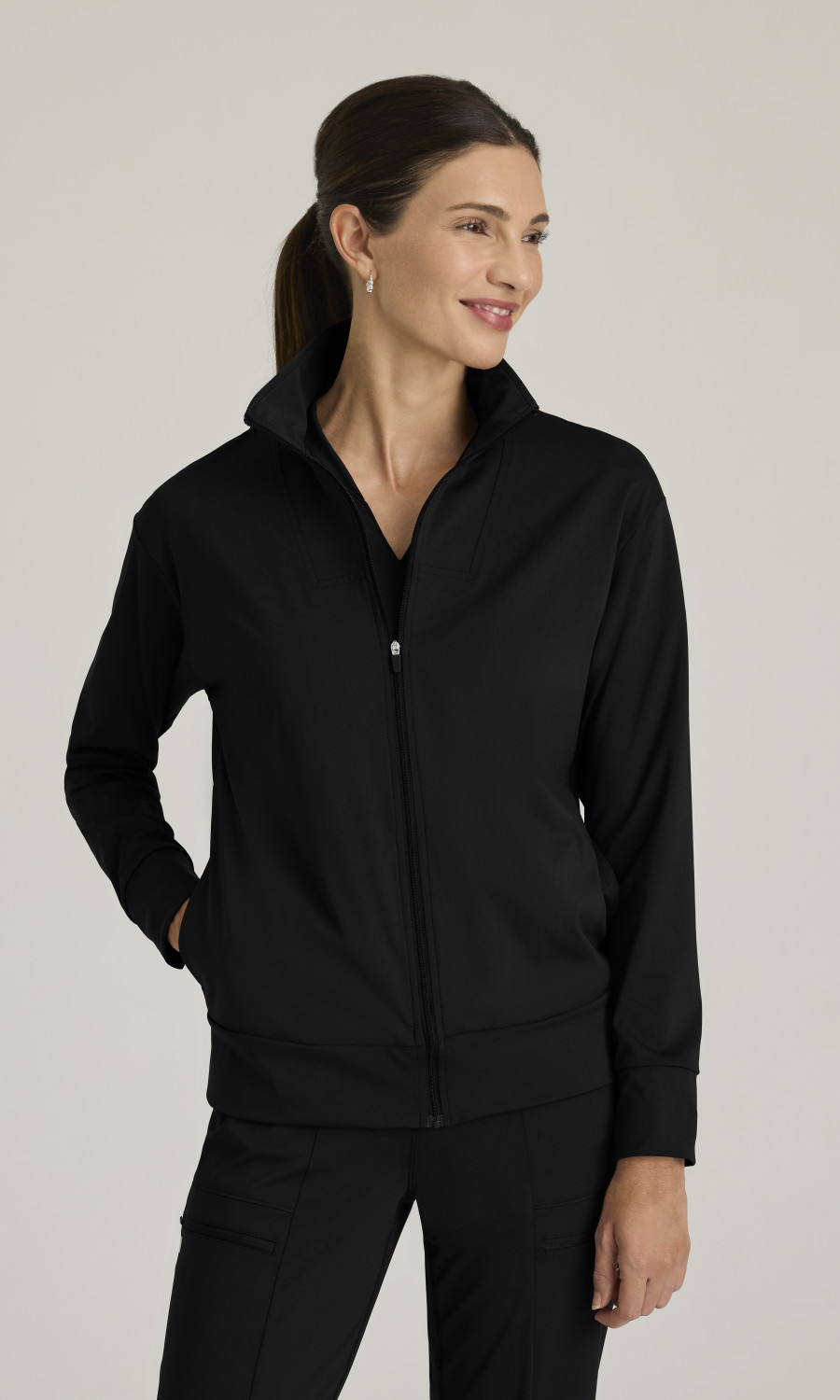 Women  Jacket  GRSW923X  Greys Anatomy Knit Stretch Womens Ease 4-Pocket Drop-Shoulder Warm-up Jacket
