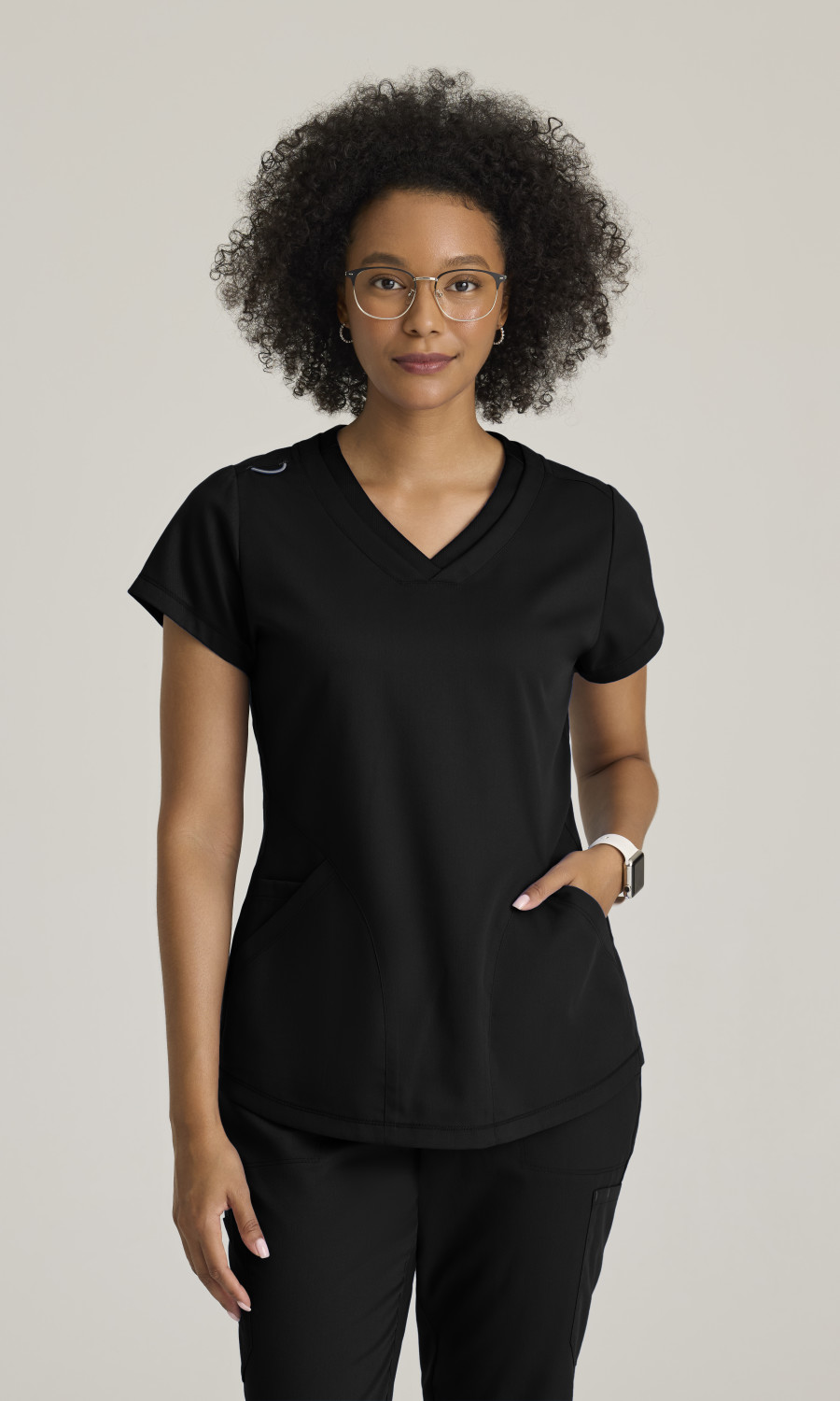 Women  TOP  GRT261  Greys Anatomy Classic Evelyn Womens 3-Pocket Double Banded V-Neck Top