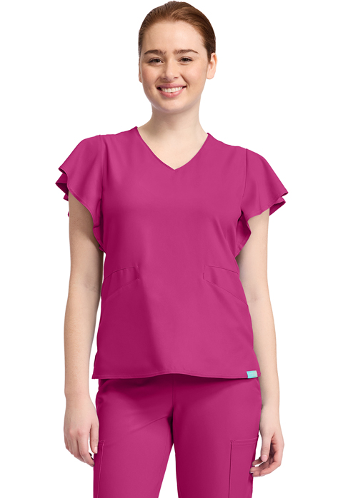 Women  Tops  MC611  Womens 2-Pocket Flutter Sleeve V-Neck